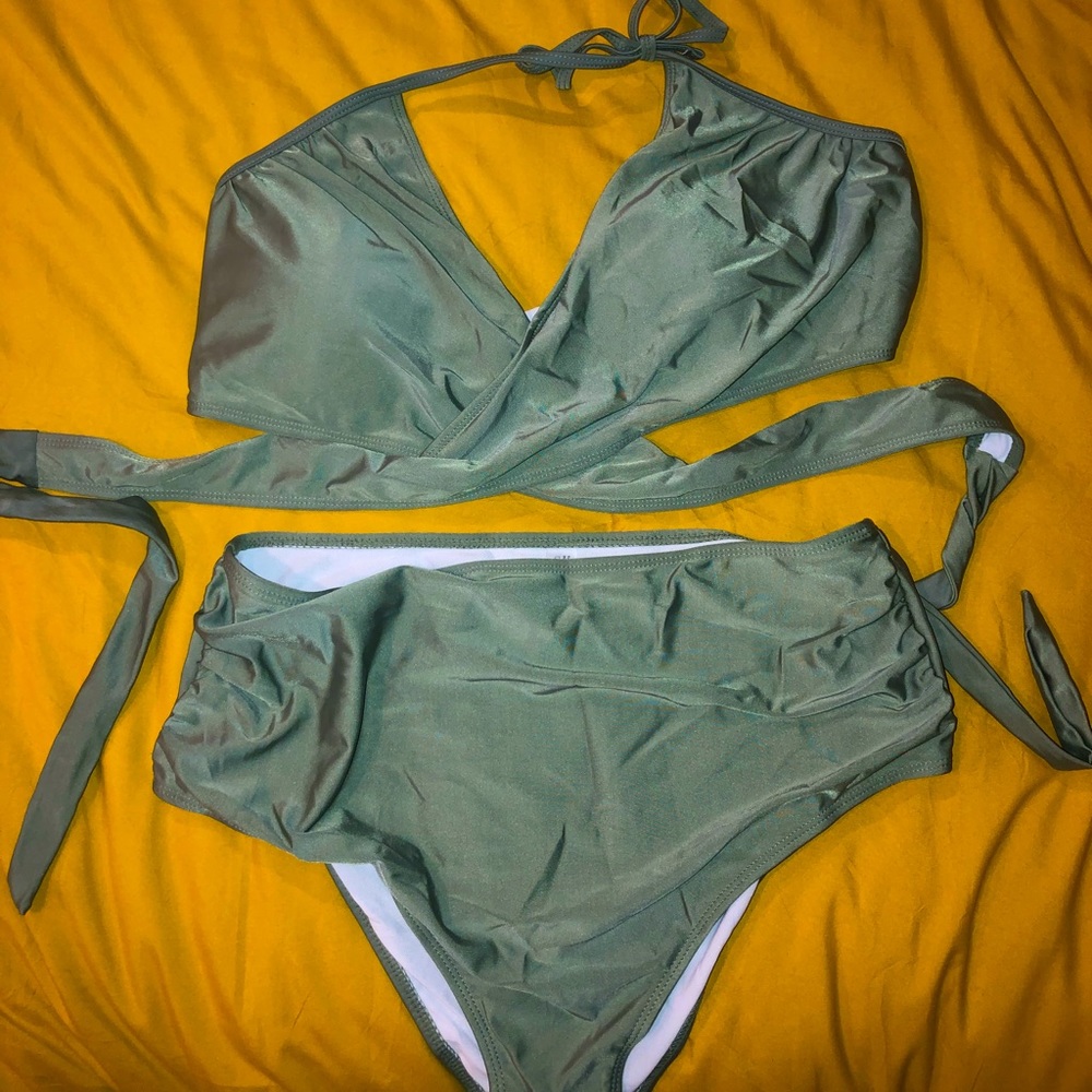 Never worn light army green wrap too bikini.